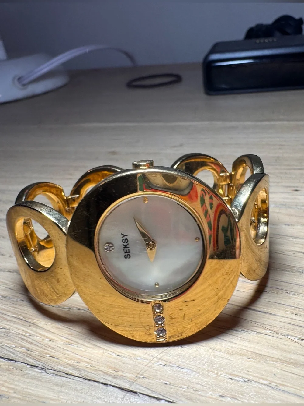Seksy Gold Tone Round Link Bracelet Watch